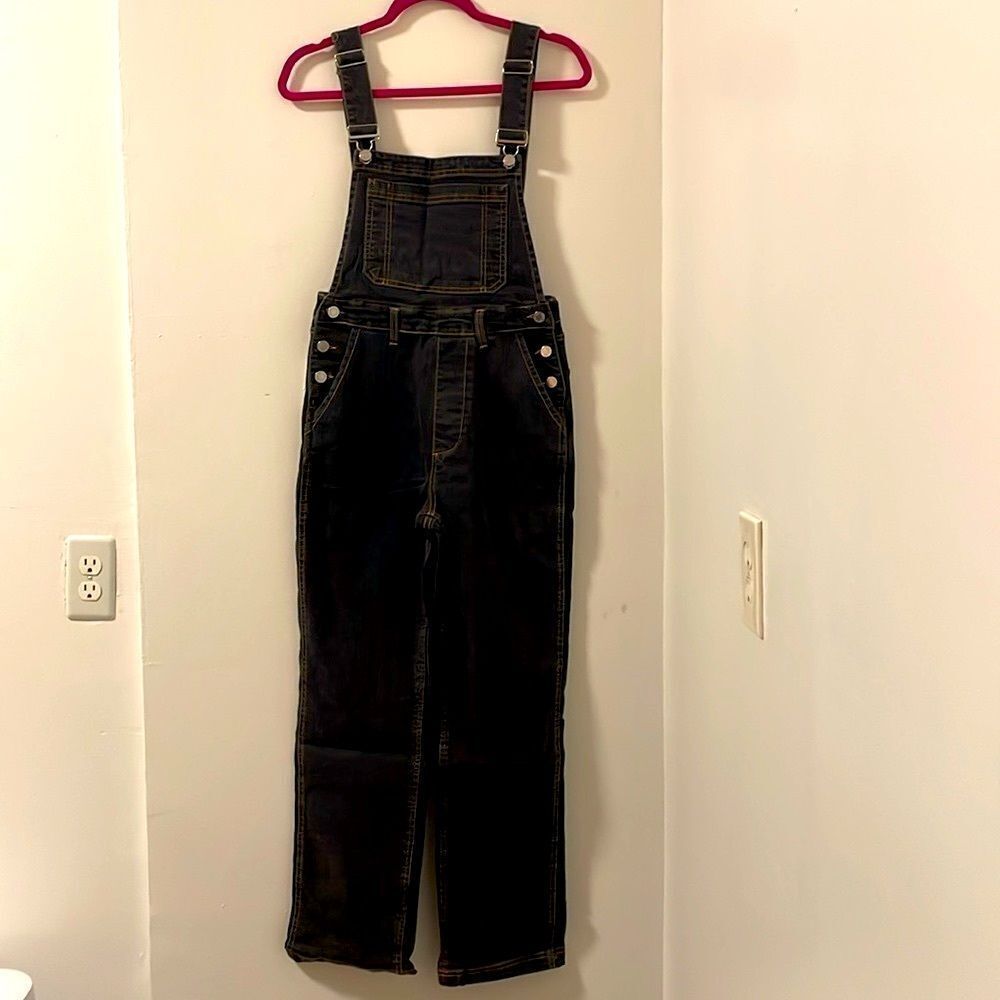 NWT WEWOREWHAT women’s size 2 straight tapered adjustable long overall jeans